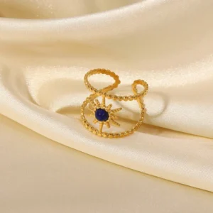 Vintage Eight Pointed Star Geometric Lapis Lazuli Rings