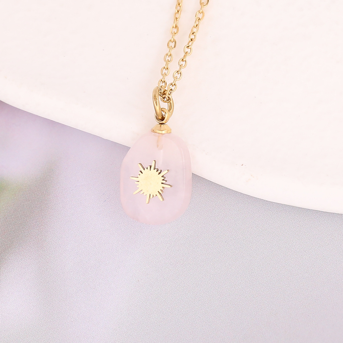 Water Drop Natural Stone Pendant Stainless Steel Necklace - Image 6