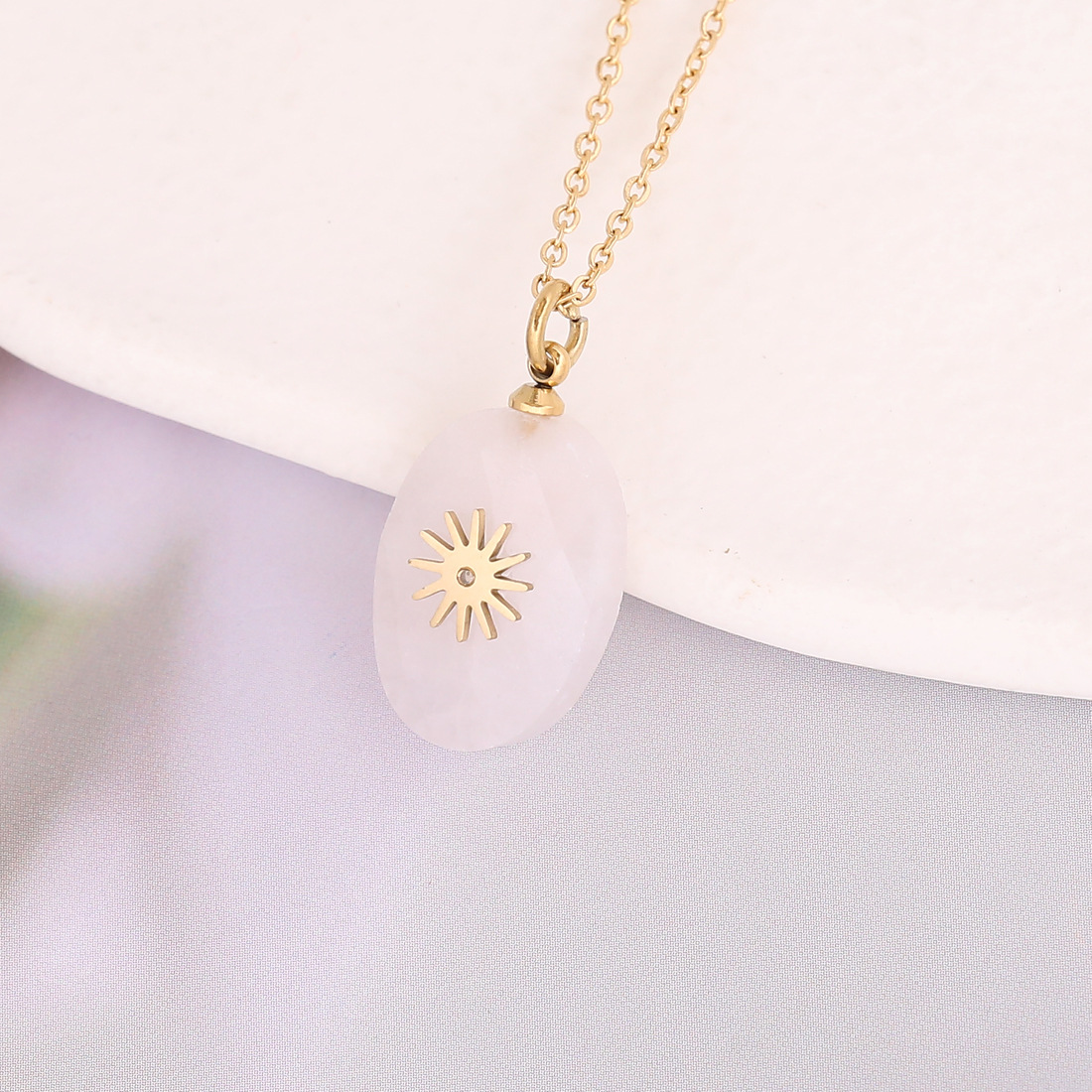 Water Drop Natural Stone Pendant Stainless Steel Necklace - Image 3
