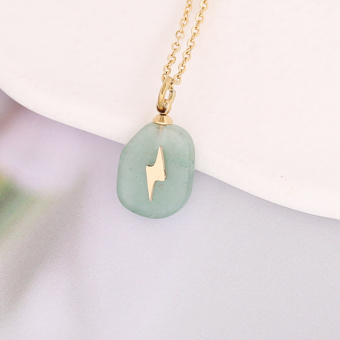 Water Drop Natural Stone Pendant Stainless Steel Necklace - Image 4