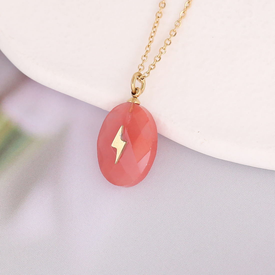 Water Drop Natural Stone Pendant Stainless Steel Necklace - Image 5