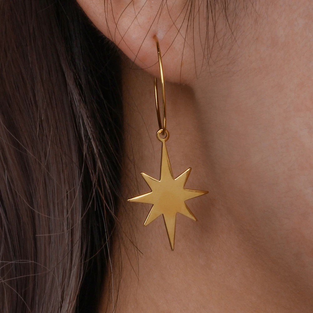 Star Earrings Stainless Steel Plated With 18K Gold - Image 2