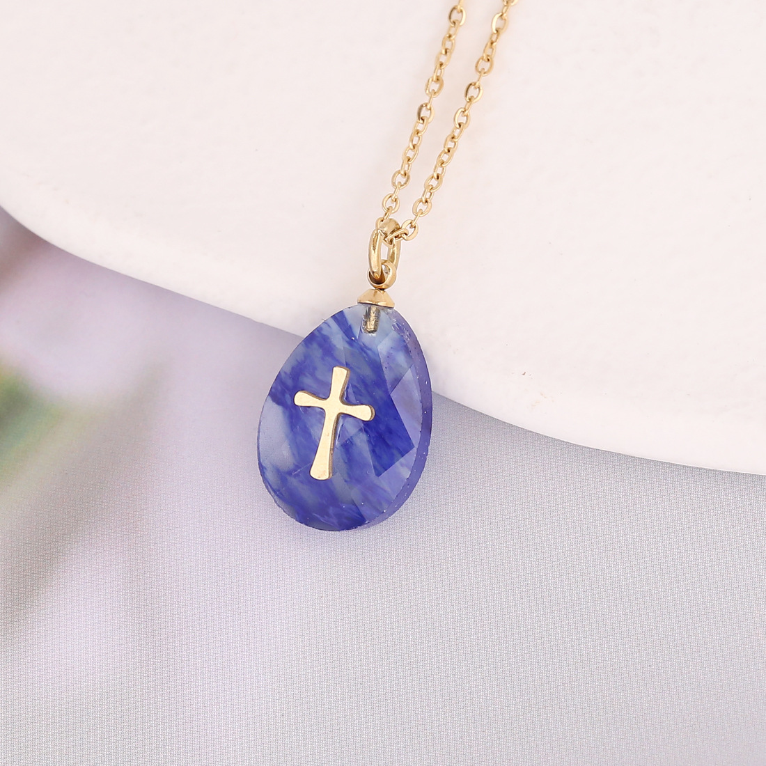 Water Drop Natural Stone Pendant Stainless Steel Necklace - Image 7