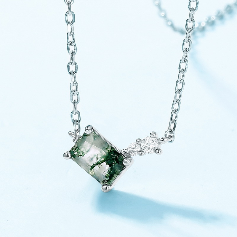 Niche S925 Sterling Silver Green Moss Necklace Wholesale - Image 2