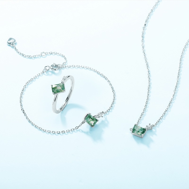 Niche S925 Sterling Silver Green Moss Necklace Wholesale - Image 3