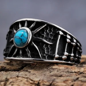 Punk Style Men Trendy And Personalized Turquoise Rings