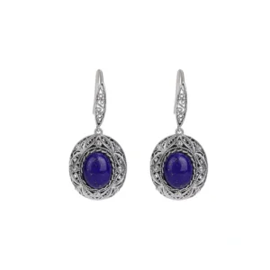 S925 Sterling Silver Lapis Lazuli Daisy Hollow Earrings