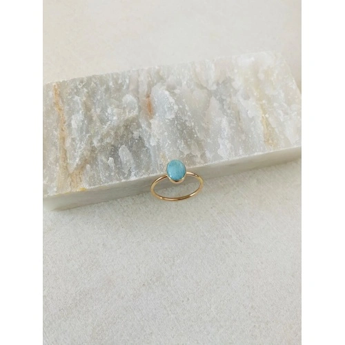Oval Larimar Gemstone For Jewelry Thin Silver Ring