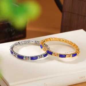 S925 Sterling Silver Lapis Lazuli Hollow Vintage Bracelet