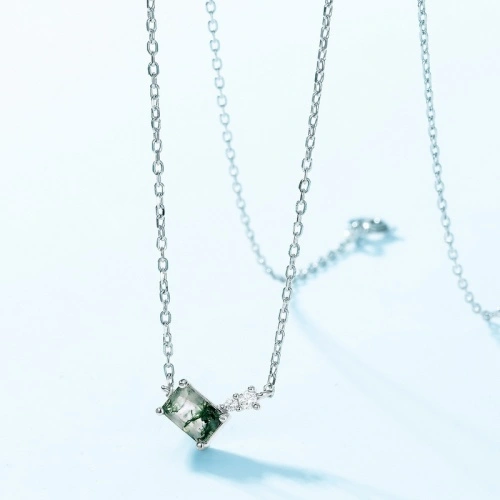 Niche S925 Sterling Silver Green Moss Necklace Wholesale