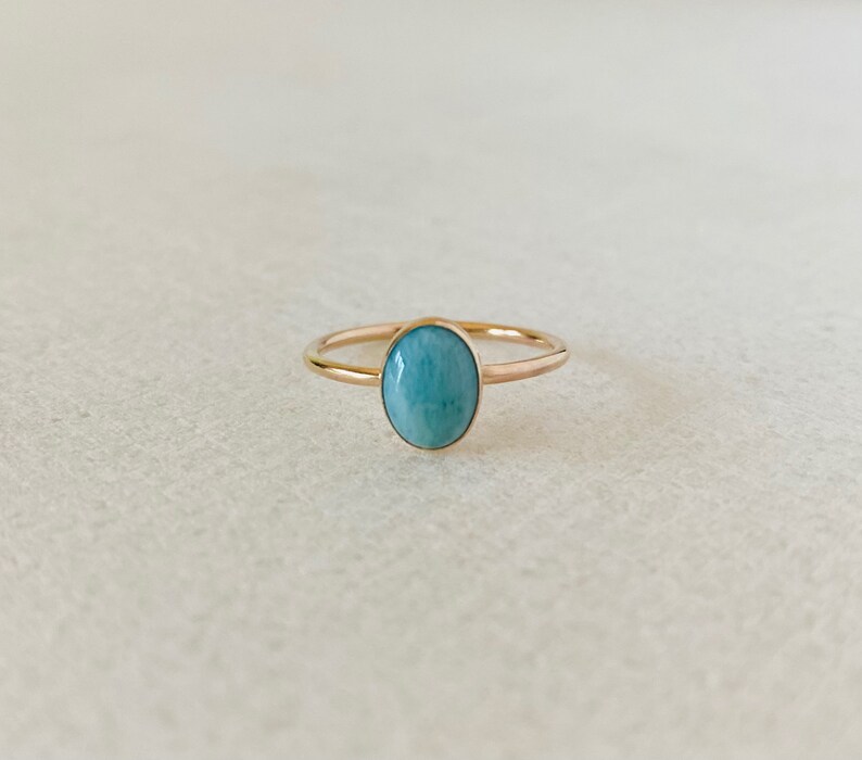Oval Larimar Gemstone For Jewelry Thin Silver Ring - Image 5