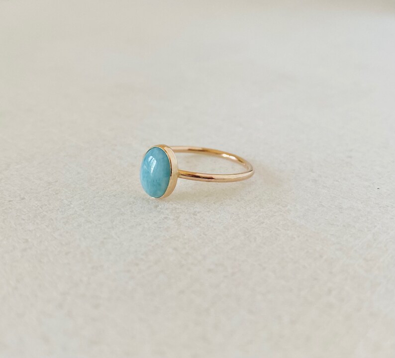 Oval Larimar Gemstone For Jewelry Thin Silver Ring - Image 6
