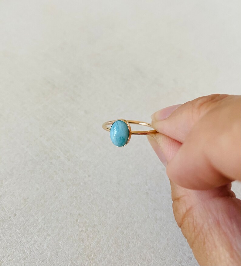 Oval Larimar Gemstone For Jewelry Thin Silver Ring - Image 2
