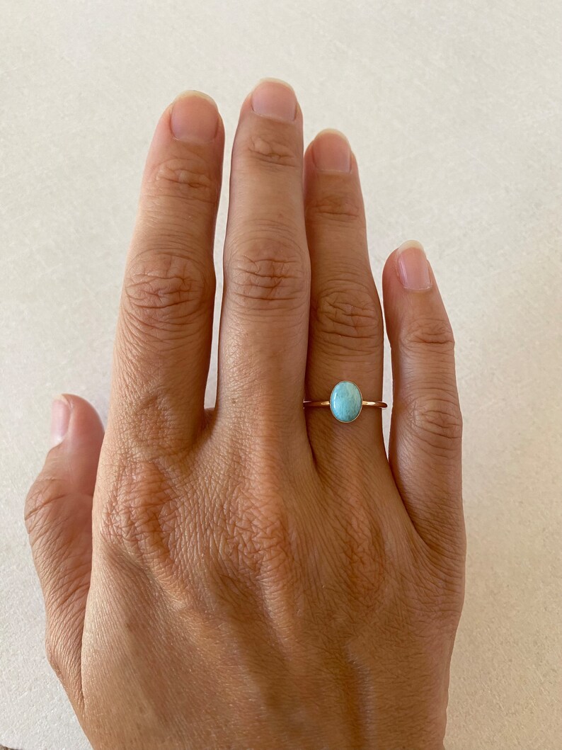 Oval Larimar Gemstone For Jewelry Thin Silver Ring - Image 3