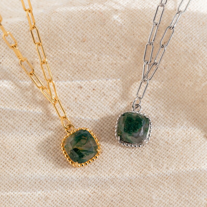 Agate Pendant Necklace Green Crystal Paper Clip Necklace - Image 5