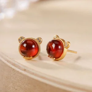 Natural Garnet Personalized Little Bear Versatile Earrings