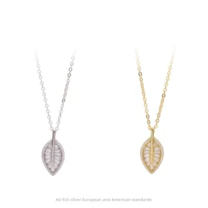 S925 Sterling Silver Inlaid Zircon Leaf Versatile Necklace