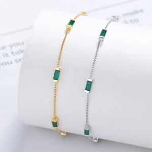 S925 Sterling Silver Green Square Diamond Simple Bracelet