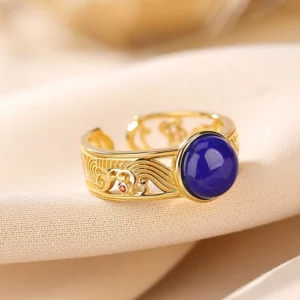 S925 Sterling Silver Lapis Lazuli Hollow Open Rings